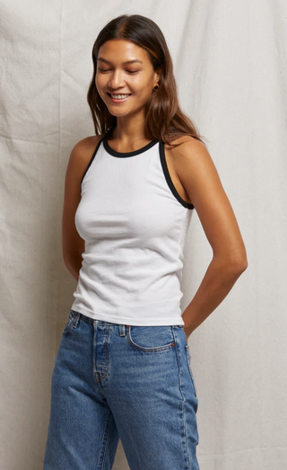 perfectwhitetee - Shae High Neck Contrast Tank - White/Black