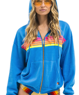Aviator Nation - 5 Stripe Zip Up Hoodie - Cobalt/Neon