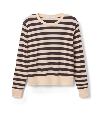 perfectwhitetee - Stef Stripe Luxe Rib Pullover Sweatshirt - Cocoa