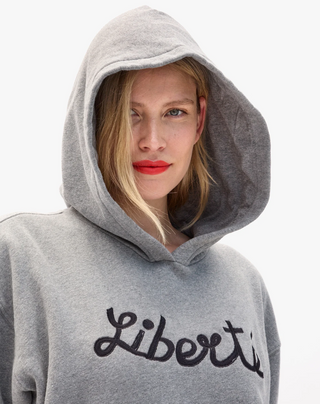 Clare V. - Liberte Embroidered Hoodie - Grey Heather
