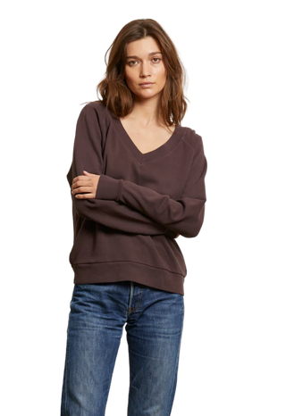 perfectwhitetee - Sinead French Terry V Neck Sweatshirt - Cocoa