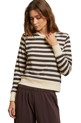 perfectwhitetee - Stef Stripe Luxe Rib Pullover Sweatshirt - Cocoa