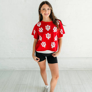 ALIBI Campus - IU Trident Sequin Tee - Red/White