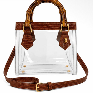ALIBI Campus - Bamboo Handle Clear Stadium Handbag - Brown