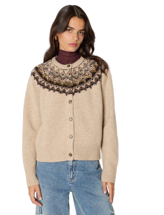 Berenice - Embellished Fair Isle Wool Cardigan - Beige