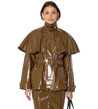 Berenice - Gulia Vinyl Jacket with Capelet - Brown