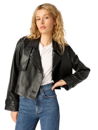 Cami NYC - Saskia Cropped Leather Trench Coat - Black