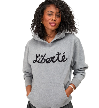 Clare V. - Liberte Embroidered Hoodie - Grey Heather