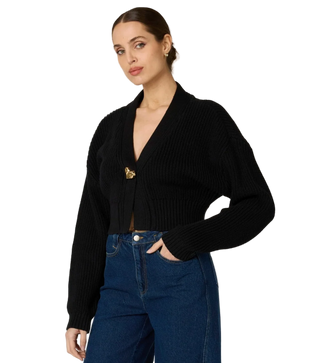 Cleobella - Ribbed Cotton Cardigan with Heart Clasp - Black