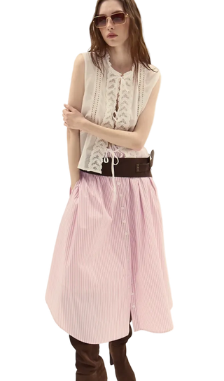 Deluc - Chania Pinstriped Midi Skirt - Pink