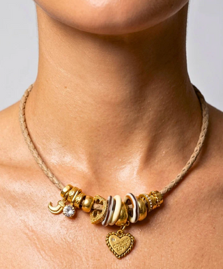Elizabeth Cole - Cosmic Love Leather Cord Charm Necklace - Tan