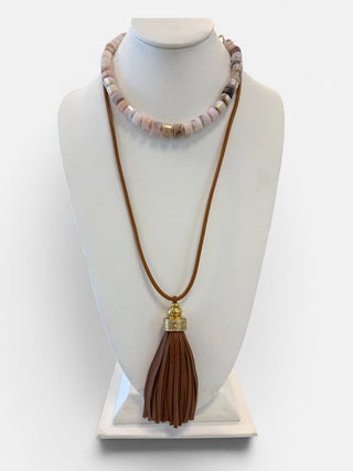Elizabeth Cole - Ponny Leather Tassel Necklace - Saddle Brown