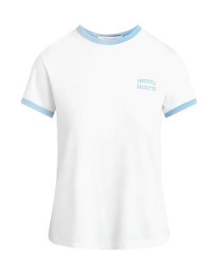 Favorite Daughter - The Collegiate Ringer Tee - White/Sea Blue