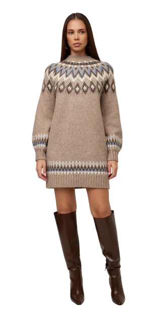 Fifteen Twenty - Vera Jacquard Sweater Dress - Taupe Multi