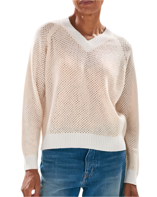 Jumper 1234 London - Holey Contrast V Neck Cashmere Sweater - Neutral/White
