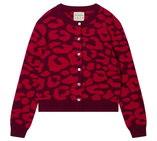 Jumper 1234 - Leopard Merino Crewneck Cardigan - Burgundy/Red