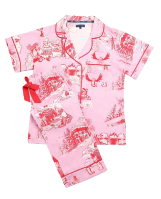 Katie Kime - Apres Ski Toile Long Sleeve Pajamas Pants Set - Lilac/Cranberry