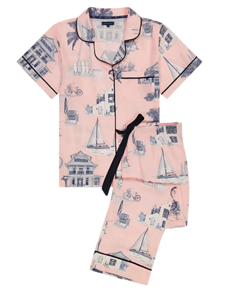 Katie Kime - Florida Toile Pajamas Pants Set - Pink/Navy