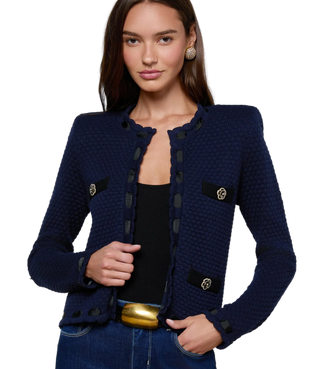 L'Agence - Astor Grosgrain Trimmed Cardigan Jacket - Midnight/Black