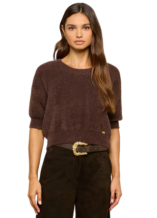 L'Agence - Guinevere Cropped Fuzzy Pullover Sweater - Dark Java