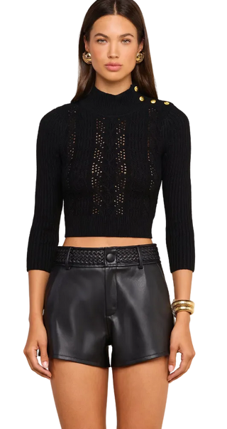 L'Agence - Kamdyn Cable Knit Cropped Sweater - Black/Gold