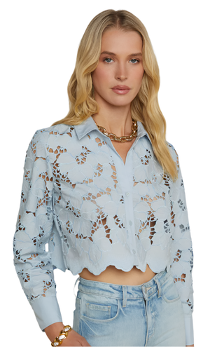 L'Agence - Seychelle Cropped Lace Blouse - Blue Fog