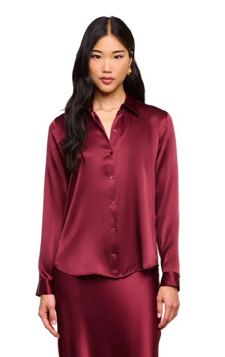 L'Agence - Tyler Long Sleeved Button Down Silk Blouse - Merlot Red
