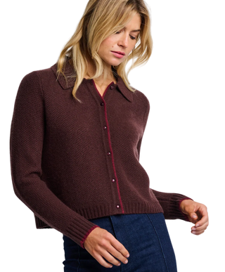 Lisa Todd - Honeycomb Knit Tipped Cardigan Sweater - Chocolate