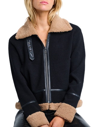 Lisa Todd - Wool Knit Moto Jacket - Black/Camel