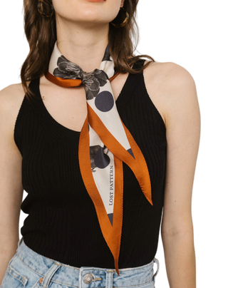 Lost Pattern - Silk Noir Floral Diamond Scarf - Caramel