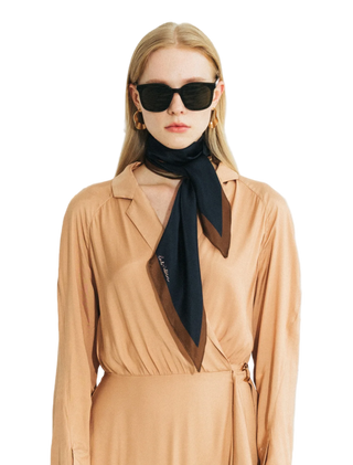 Lost Pattern - Silk Satin Neck Scarf - Black