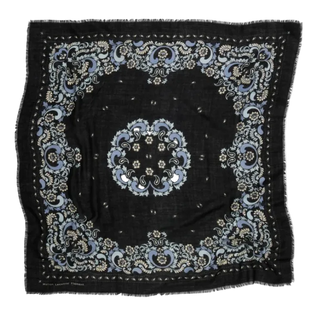 Maison Lecomte Flament - Wool/Cashmere Floral Bandana Scarf - Black