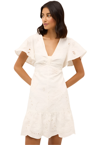 Marie Oliver - Carmina Eyelet Linen Mini Dress - Oyster