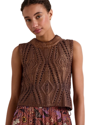 Marie Oliver - McGuire Sleeveless Foiled Cable Knit Top - Chocolate