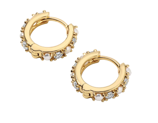 Miranda Frye - Wendy Pearl & CZ Huggie Earrings - Yellow Gold