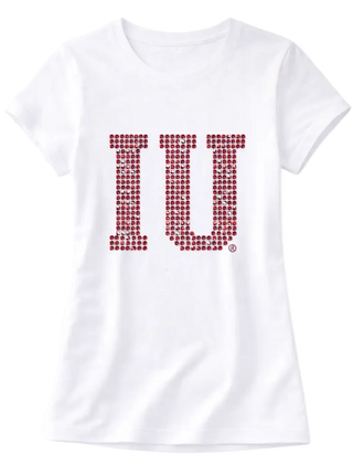 ALIBI Campus - IU Crystal Embellished Crewneck Tee Shirt - White/Red Crystal