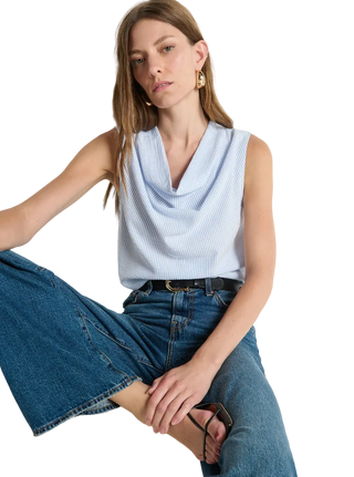 Nation LA - Cilli Cowl Tank - Blue Seersucker Stripe