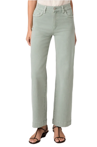 Paige - Anessa 31" Braided Trim Wide Leg Jean - Vintage Seaglass