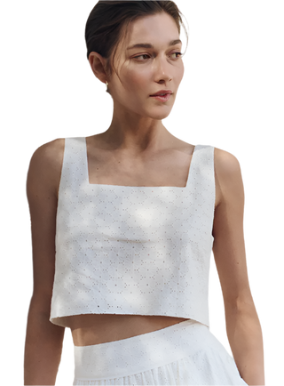 Paige - Aelita Eyelet Cropped Tank - Crisp White