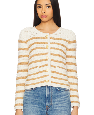 Paige - Oberon Crochet Cardigan Sweater - Biscotti