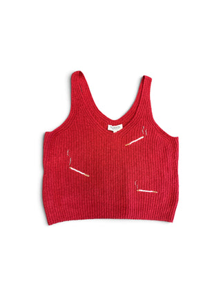 ALIBI Campus - Cig Embroidered Knit V Neck Tank - Red