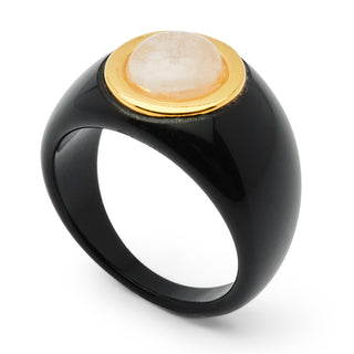 Lucas Jack - Sculptural Resin Cabachon Ring - Black/Moonstone