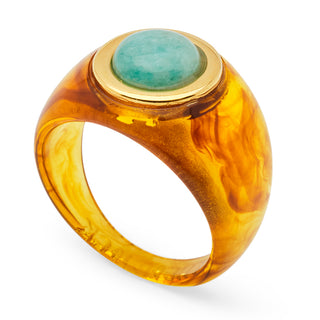 Lucas Jack - Sculptural Resin Cabochon Ring - Tortoise/Amazonite