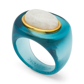 Lucas Jack - Sculptural Resin Gemstone Ring - Deep Sea/Moonstone