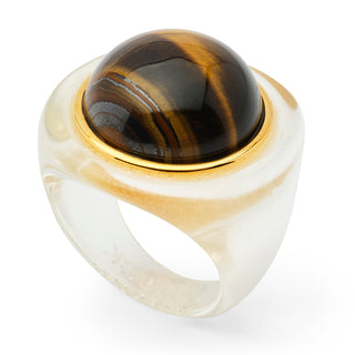 Lucas Jack - Sculptural Resin Gemstone Ring - Clear/Tiger's Eye
