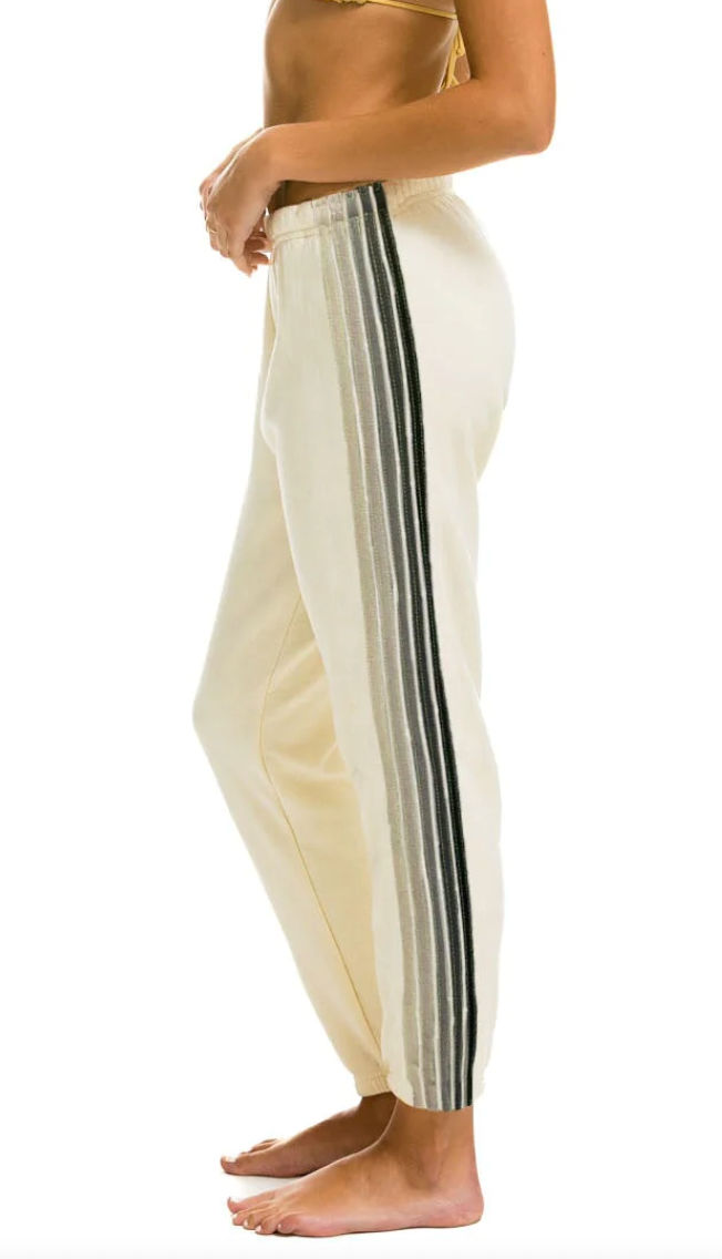 Aviator Nation - 5 Stripe Sweatpant - Vintage White/Grey Stripe