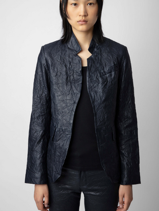 Zadig & Voltaire - Crinkled Leather Blazer - Encre