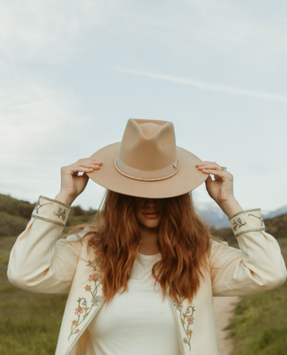 Freya - Sierra Flat Brim Fedora Hat - Camel