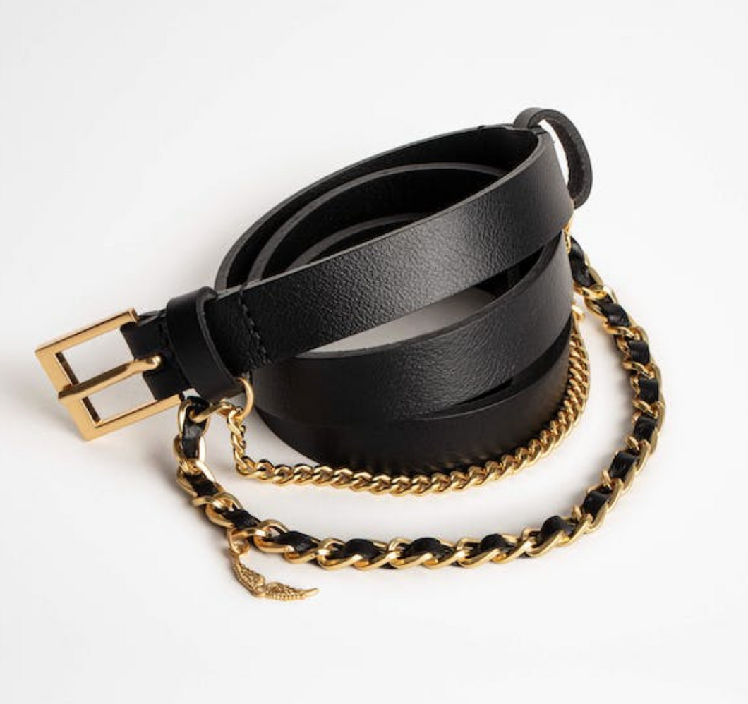 Zadig & Voltaire - Rock Chain Leather Belt - Black/Gold
