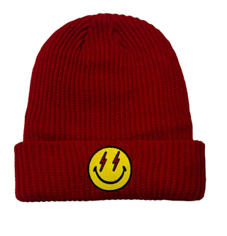 Aviator Nation - Bolt Smiley Patch Beanie Hat - Red